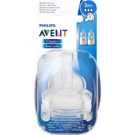 AVENT Lot de 2 Tétines Classic+/ Anti-colic 3M+