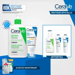 CERAVE Pack crème lavante hydratante 473 ml + crème hydratante visage spf50 ml + 3 miniatures offertes CERAVE Avis(0)